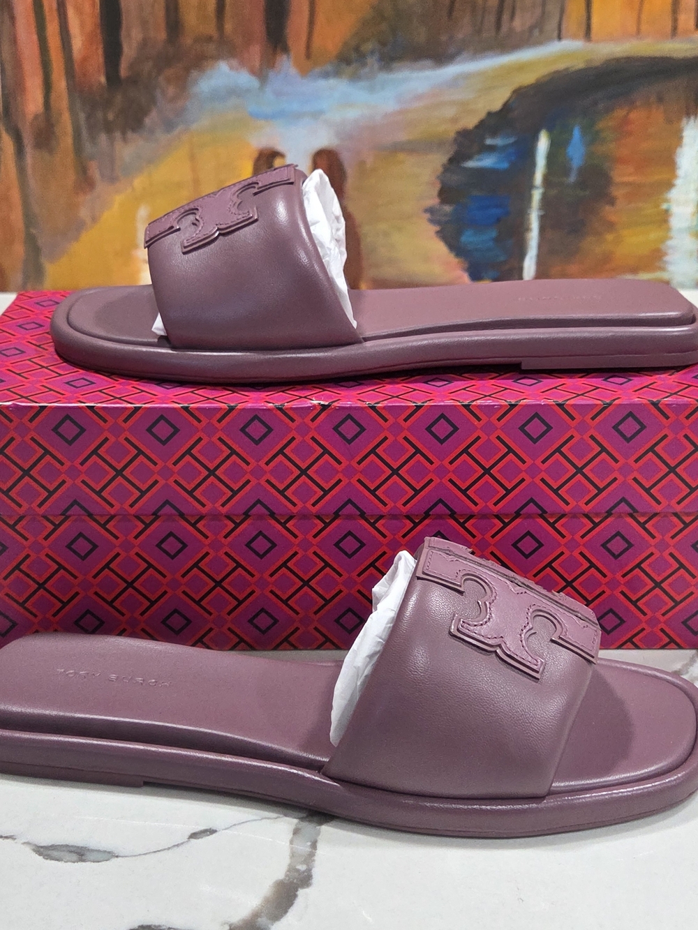 Tory Burch Double T Sport Slide Cipria Size 9 Sandals Nappa Leather